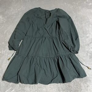 Madewell Dress Womens Small Green Tiered Ruffle Drawstring Long Sleeve Boho